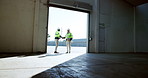 Man, architect and handshake with colleague for maintenance, teamwork or construction at site. People, builder or civil engineer shaking hands with contractor for b2b deal, agreement or architecture