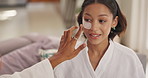 Women, friends and home with eye mask for skincare, help and application for bonding on holiday. Girl, people and mask for cosmetics, dermatology and facial transformation with wellness in apartment