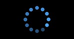 Loading, digital and glowing circle for internet with connectivity issues for website by studio. Light, technology and buffering symbol or icon for virtual download with progress by black background.
