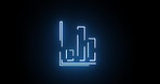 Neon light, chart and icon with motion of statistics, animation or analytics on a black background. Abstract sign, graph or data with symbol, glow or data of outline, results or diagram for growth