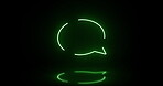 Neon, light and chat icon on black background for animation, communication and digital texting. Abstract, sign and bubble as notification for application, online email or text message with green glow