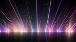 Concert, neon lights and stage for event, performance or show in dark theatre venue at night. Festival, laser and spotlight with entertainment in arena for celebration, illumination and music