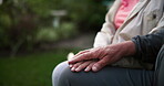 Hands, senior couple and support in nursing home or retirement village as pensioner or elderly people. Closeup, trust and love with gratitude, commitment or care as together, partner and empathy