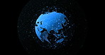 Globe, network and connection with hologram, dark studio background or programming with software. Empty, earth or planet with data protection, cyber security or internet with futuristic communication