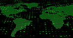 Grid, connectivity and digital map of world for future technology, cyber infrastructure and iot on black background. Information, communication and global network for internet data on dark wallpaper.