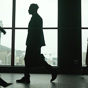 Office, Window And Silhouette Of Man With Walking, Thinking And Action 