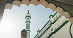 Islam, people and walking in Makkah for faith, worship and eid mubarak with gratitude or prayer. Religion, muslim and pilgrimage in city by Saudi arabia for ramadan kareem, culture and mosque or dua
