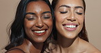 Face, women and glow for beauty, skincare or wellness with multicultural, inclusion for cosmetics. Female people, healthy skin and happy with diversity, eye closed in dermatology in studio background