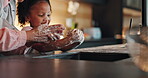 Hands, wash and sink for girl in kitchen, baking and lesson with mother in home for snacks or recipe. Flour, smile and bonding for school market sale, female person, hygiene and learning with family