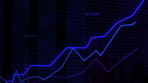 Graphs, inflation and finance with increase, stock market and profit growth on dark studio background. Empty, trading and charts with numbers, economic analysis or business deal with investment value