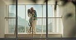 Love, dancing and elderly couple holding hands in living room for happiness, relationship or hug. Smile, married man and senior woman with retirement for movement, care or bonding together in home