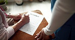 Hands, nurse and old woman with numbers game, retirement and dementia in elder house. Closeup, caregiver and patient with activity, hobby and help with test for alzheimers and cognitive function