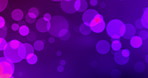 Purple, bokeh and abstract or lighting and bubbles on backdrop for wallpaper or design. Particles, glitter or spotlight by dark background for aesthetic, glow and effects for creativity or neon art