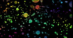 Particles, circles and bokeh lights for background with colors, dots and spots for mockup. Floating, glow and bubbles in dark for transition, creative wallpaper and glitter with sparkle or aesthetic
