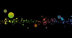 Bokeh, colorful and lights with texture, creativity and wallpaper on dark background. Empty, animation and circles with flow, sparkles for magic and celebration with confetti, abstract and artistic