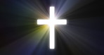 Shine, light and cross on dark background for religion, christian faith and worship for Jesus christ, god and the holy spirit. Heaven, trust and symbol for belief, praise and christianity for lord
