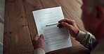 Senior man, table and application form in nursing home for agreement and consent approval. Retirement, pensioner and contract or paperwork with information, rules and registration for accommodation