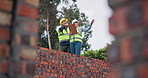 Clipboard, teamwork and engineering at construction site with floor plan development, renovation or housing project. Architecture, people or project manager planning, design or checklist for progress