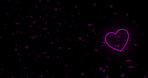 Love, heart and graphic animation for care, valentines day or and charity on black background. Romance, sign and emoji icon floating on backdrop for wallpaper design, social media and like on texture