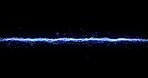 Animation, data stream and networking with blue particles on black background for communication. Digital, future and graphic with cloud computing or information technology flow in dark cyberspace