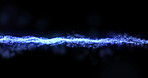 Animation, information stream and networking with blue particles on black background for communication. Digital, future and graphic with cloud computing, data transfer or flow in dark cyberspace