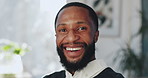 Happy, business and face of black man in office with company pride, confidence and smile. Creative workspace, startup agency and portrait of worker laughing for career, job opportunity and work