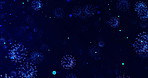 Science, blue and black background with particles of germ for viral reproduction, disease and envelope protein. Chronic hepatitis, RNA virus and transmission of microorganisms for liver infection.