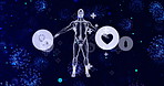 Radiology, digital human and healthcare for medical examination and test with health icons. Virtual patient, skeleton and technology for virus investigation, diagnosis and practice with xray