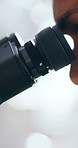 Man, microscope and laboratory with medical research, pharmaceutical and Diabetes clinical trial for medicine. Scientist, equipment and tech for innovation in healthcare, pathology or chemistry study