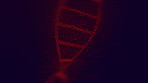 Science, red and spiral of dna on black background for genetic information storage and graphic icon for illustration. Double helix, structure and strand for evolution, transmission and chromosomes.