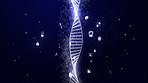 Science, light and glow of dna on black background for genetic information storage and graphic icon for illustration. Double helix, spiral shape and strand for evolution, transmission and chromosomes