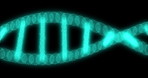 DNA, graphic and spiral for genetic testing with medical, molecule and genes for healthcare research. Neon, virus and glow of stem cell, science and helix for chromosome pattern with black background