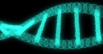 DNA, graphic and gene testing blur with medical, molecule and data for healthcare research. Neon, virus and spiral of stem cell, science and helix for chromosome pattern with black background