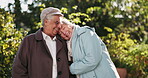 Nature, smile and elderly women with hug for connection, happiness or bonding together by plants. Love, trust and senior friends with gesture of care in environment for support, retirement or reunion