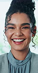 Laugh, office and face of business woman with confidence for work, career and job opportunity. Professional, corporate consultant and portrait of happy person with smile for insurance company