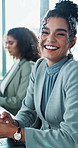 Smile, confidence and face of woman at desk for consulting service, business management or online support. Office, portrait and happy businesswoman with computer, typing or research at digital agency