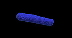 Blue bacteria, 3D and microscopic on black background for science, innovation and medical research. Bioweapon, anthrax and floating molecule for technology, toxin study and laboratory testing