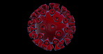 Red, science and virus animation with infection for medical innovation, healthcare and closeup. 3d bacteria, microbe cell and disease for dna study, vaccine research and zoom by black background