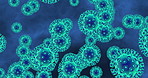 Medical, bacteria and microscopic virus molecules for science research with germs, dna and microbiome. Genes, cells and abstract and fungi particles for immune system study with antigen innovation.