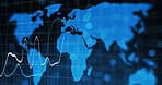 World map, chart and increase in finance for investment, global trade and sustainable business. International exchange, graph and stock market success for growth in economy or worldwide networking