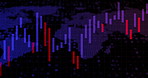 Stock market, purple and growth of finance with bar graph for supply chain, commodity price increase or decrease. Chart information, digital and stats of economic inflation, cost and value or rates.