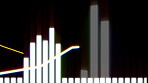 Stock market, lines and bar graph on black background for growth, economic inflation, rates and financial expansion. Price increase, digital and chart information for cost, stats and profit trend.