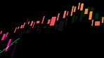 Digital, financial and lines for stock market of trading graph, investment and finance dashboard of economy growth. Statistics, cryptocurrency and information, numbers inflation and future fintech