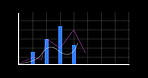 Black background, lines and growth of finance with bar graph for supply chain, commodity price increase or decrease. Chart information, digital and stats of economic inflation, cost and value or rate