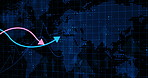 World map, chart and inflation in finance for exchange, global trade or competitive statistics. International investment, graph or stock market success for increase in economy or worldwide networking