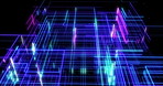 Data grid, network and hologram with cyberspace, database and connection for telecommunication. Empty, holographic or lines with information, future technology and digital with innovation or abstract