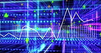 Data grid, stock market and hologram with cyberspace, trading and connection for investment. Empty, holographic or lines with information, future tech and finance with increase, profit and inflation