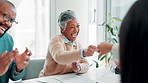 Applause, fist bump and business people in office for meeting with documents for revenue report. Clapping hands, celebration and financial management team with equity, profit or dividend paperwork.