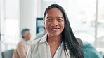 Woman, smile and portrait in office for presentation, business workshop and training conference. Meeting, female speaker and happy in boardroom for career success, opportunity and information study