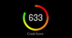 Number, increase and graphic with circle of credit score for profit, benefits or financial growth on a black background. Numeric icon, animation or colorful shape loading for progress or improvement